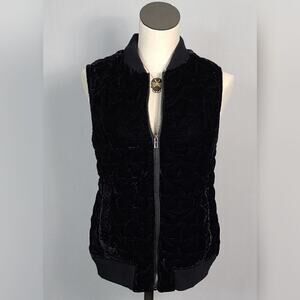 Kensie Black Star Quilted Velvet Vest SZ M